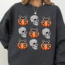  Skulls And Checkered Pumpkins Coquette Ribbons And Bows Halloween Inspired Sweatshirt