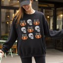 XL Black Skulls And Checkered Pumpkins Coquette Ribbons And Bows Halloween Inspired Sweatshirt