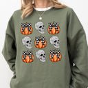 XXXL Military Green Skulls And Checkered Pumpkins Coquette Ribbons And Bows Halloween Inspired Sweatshirt