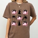 XXL Espresso Brown Witch Spiders Pumpkins Spooky Coquette Ribbons and Bows Halloween Comfort Colors Tee