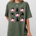 XXL Moss Dark Green Witch Spiders Pumpkins Spooky Coquette Ribbons and Bows Halloween Comfort Colors Tee