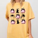 Medium Mustard Witch Spiders Pumpkins Spooky Coquette Ribbons and Bows Halloween Comfort Colors Tee
