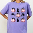 Medium Violet Purple Witch Spiders Pumpkins Spooky Coquette Ribbons and Bows Halloween Comfort Colors Tee