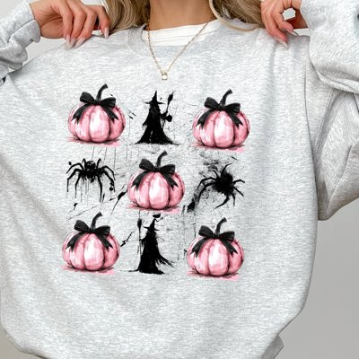 Witch Spiders Pumpkins Spooky Coquette Ribbons and Bows Halloween Autumn Sweatshirt