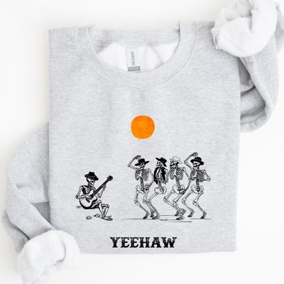 Yeehaw Dancing Skeletons Halloween Country Western Cowboys Day Of The Dead Inspired Sweatshirt