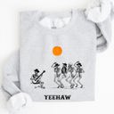 XXL Ash Light Gray Yeehaw Dancing Skeletons Halloween Country Western Cowboys Day Of The Dead Inspired Sweatshirt