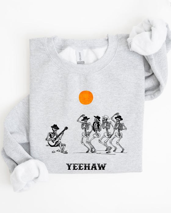Yeehaw Dancing Skeletons Halloween Country Western Cowboys Day Of The Dead Inspired Sweatshirt