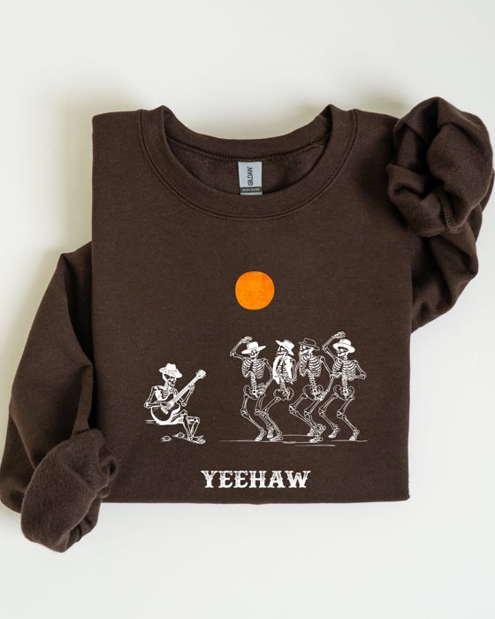 Yeehaw Dancing Skeletons Halloween Country Western Cowboys Day Of The Dead Inspired Sweatshirt