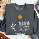 XXL Dark Gray Heather Yeehaw Dancing Skeletons Halloween Country Western Cowboys Day Of The Dead Inspired Sweatshirt