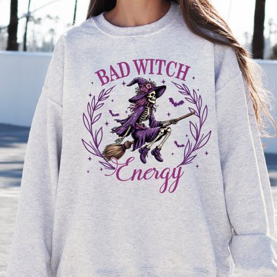 Bad Witch Energy Halloween Broom Skeleton Spooky Witch Vibes Cozy Soft Sweatshirt
