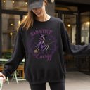 Medium Black Bad Witch Energy Halloween Broom Skeleton Spooky Witch Vibes Cozy Soft Sweatshirt