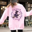 XXL Light Pink Bad Witch Energy Halloween Broom Skeleton Spooky Witch Vibes Cozy Soft Sweatshirt