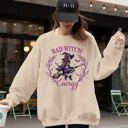 Large Sand Bad Witch Energy Halloween Broom Skeleton Spooky Witch Vibes Cozy Soft Sweatshirt