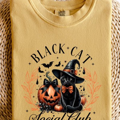 Black Cat Social Club Coquette Halloween Witch Pumpkin Jack-O-Lantern Comfort Colors Tee