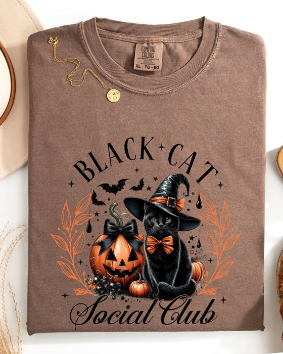 Black Cat Social Club Coquette Halloween Witch Pumpkin Jack-O-Lantern Comfort Colors Tee