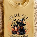 XL Mustard Black Cat Social Club Coquette Halloween Witch Pumpkin Jack-O-Lantern Comfort Colors Tee