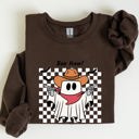 XXL Dark Chocolate Brown Boo Haw Cowboy Ghost Checkered Western Halloween Edition Premium Graphic Sweatshirt