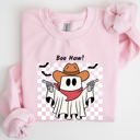 XL Light Pink Boo Haw Cowboy Ghost Checkered Western Halloween Edition Premium Graphic Sweatshirt