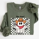 XXL Military Green Boo Haw Cowboy Ghost Checkered Western Halloween Edition Premium Graphic Sweatshirt