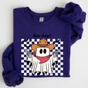XL Purple Boo Haw Cowboy Ghost Checkered Western Halloween Edition Premium Graphic Sweatshirt