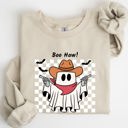 Large Sand Boo Haw Cowboy Ghost Checkered Western Halloween Edition Premium Graphic Sweatshirt