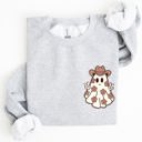 XL Ash Light Gray Cute Flower Ghost Cowboy Cowgirl Pocket Print Halloween Peace Western Style Sweatshirt
