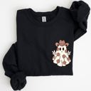 XXXL Black Cute Flower Ghost Cowboy Cowgirl Pocket Print Halloween Peace Western Style Sweatshirt