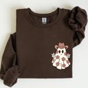 XXXL Dark Chocolate Brown Cute Flower Ghost Cowboy Cowgirl Pocket Print Halloween Peace Western Style Sweatshirt