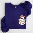 Medium Purple Cute Flower Ghost Cowboy Cowgirl Pocket Print Halloween Peace Western Style Sweatshirt