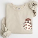 Large Sand Cute Flower Ghost Cowboy Cowgirl Pocket Print Halloween Peace Western Style Sweatshirt