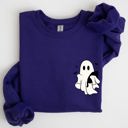  Cute Ghost With Cat Halloween Black Cat Witch Pocket Print Graphic Cozy Sweatshirt