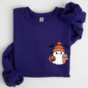 XL Purple Cute Orange Ghost Pocket Print Halloween Coffee Bats Cozy Nights Adventure Cozy Autumn Spooky Mood Sweatshirt