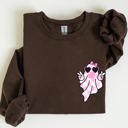  Cute Pink Bubblegum Ghost Pocket Print Halloween Peace Bow Ribbon Cozy Sweatshirt