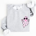 XL Ash Light Gray Cute Pink Bubblegum Ghost Pocket Print Halloween Peace Bow Ribbon Cozy Sweatshirt