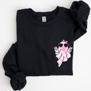 XXL Black Cute Pink Bubblegum Ghost Pocket Print Halloween Peace Bow Ribbon Cozy Sweatshirt