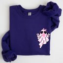 Small Purple Cute Pink Bubblegum Ghost Pocket Print Halloween Peace Bow Ribbon Cozy Sweatshirt