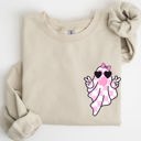 XXL Sand Cute Pink Bubblegum Ghost Pocket Print Halloween Peace Bow Ribbon Cozy Sweatshirt