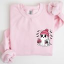 Large Light Pink Cute Pink Ghost Pocket Print Halloween Coffee Bats Cozy Fall Seasonal Sweatshirt