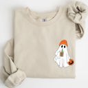 XXXL Sand Cute Skater Ghost Pocket Print Halloween Coffee Trick Or Treat Cozy Graphic Sweatshirt