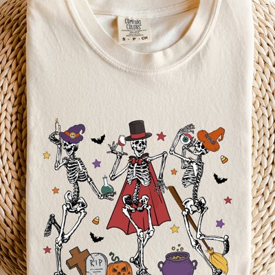 Dancing Skeleton Halloween Party Trick Or Treat Spooky Nighttime Celebration Comfort Colors Tee