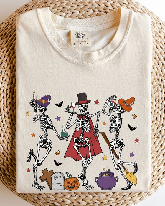 Dancing Skeleton Halloween Party Trick Or Treat Spooky Nighttime Celebration Comfort Colors Tee