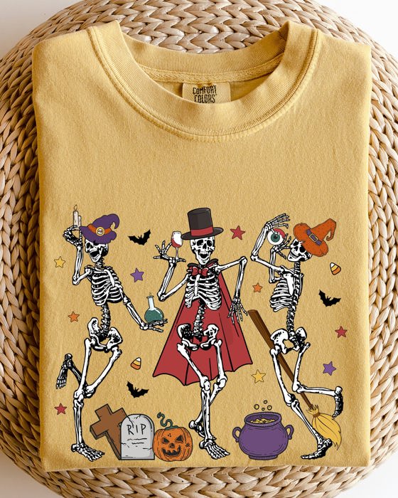 Dancing Skeleton Halloween Party Trick Or Treat Spooky Nighttime Celebration Comfort Colors Tee