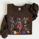XL Dark Chocolate Brown Dancing Skeleton Halloween Party Trick Or Treat Cute Fun Spooky Vibe Collective Sweatshirt