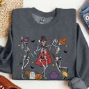 Small Dark Gray Heather Dancing Skeleton Halloween Party Trick Or Treat Cute Fun Spooky Vibe Collective Sweatshirt