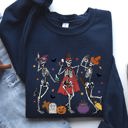 Large Navy Dancing Skeleton Halloween Party Trick Or Treat Cute Fun Spooky Vibe Collective Sweatshirt