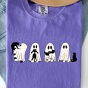  Ghost Cats Halloween Witch Skeleton Trick Or Treat Adorable Vintage Cartoon Style Comfort Colors Tee