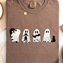 Small Espresso Brown Ghost Cats Halloween Witch Skeleton Trick Or Treat Adorable Vintage Cartoon Style Comfort Colors Tee