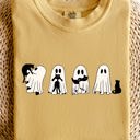 Small Mustard Ghost Cats Halloween Witch Skeleton Trick Or Treat Adorable Vintage Cartoon Style Comfort Colors Tee