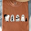 XL Yam Ghost Cats Halloween Witch Skeleton Trick Or Treat Adorable Vintage Cartoon Style Comfort Colors Tee