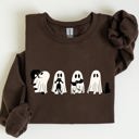 XXXL Dark Chocolate Brown Ghost Cats Trick Or Treat Halloween Witch Skeleton Festive Cozy Print Sweatshirt